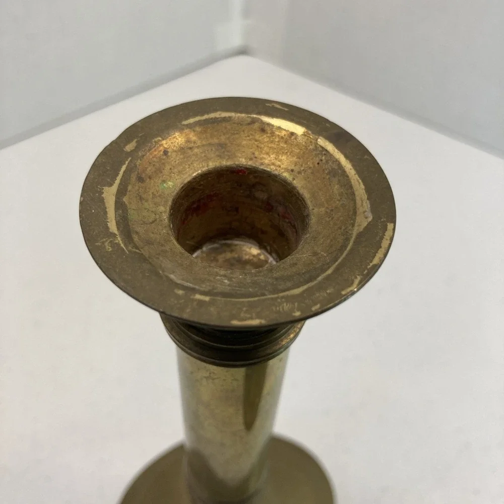 Pair of Vtg MCM Brass Metal Candle Candlestick‎ Holders 7.5